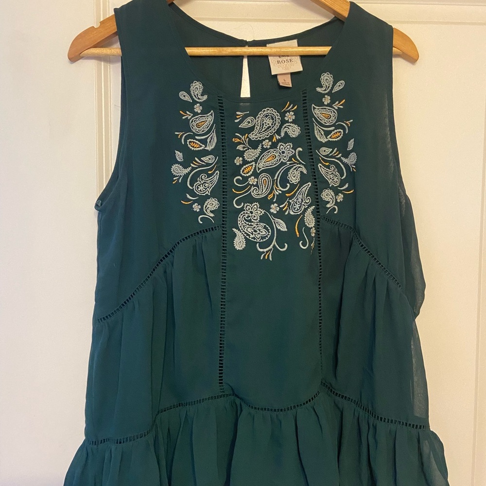 Forest Green with Floral Design short sleeve Blouse